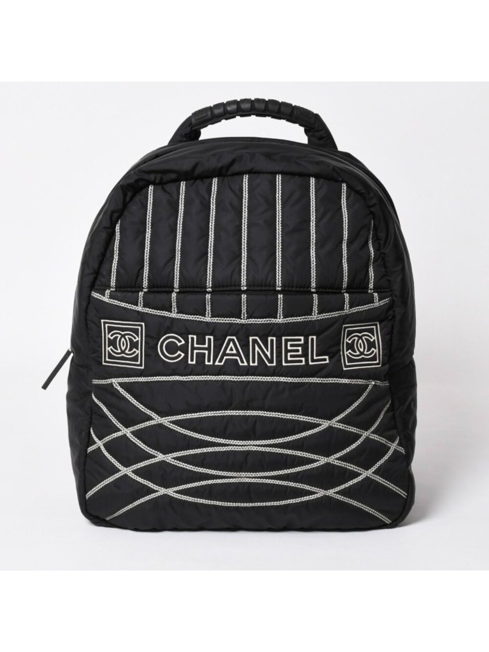 Chanel Sports Line Backpack CC Logo Nylon Stitch Black White